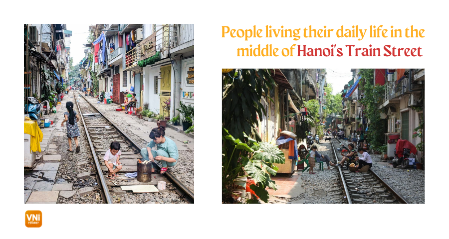 People living their daily life in the middle of Hanoi's Train Street